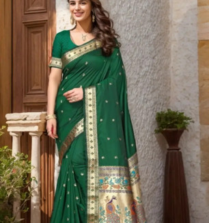 Beautiful Paithani Silk Saree With Blouse Piece