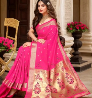 Beautiful Paithani Silk Saree With Blouse Piece