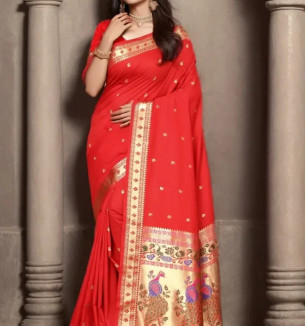 Beautiful Paithani Silk Saree With Blouse Piece