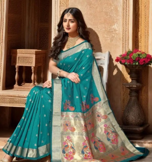 Beautiful Paithani Silk Saree With Blouse Piece