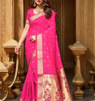 Beautiful Paithani Silk Saree With Blouse Piece