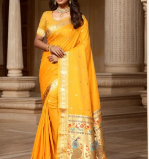 Beautiful Paithani Silk Saree With Blouse Piece