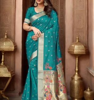 Beautiful Paithani Silk Saree With Blouse Piece