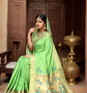 Beautiful Paithani Silk Saree With Blouse Piece