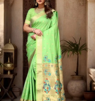 Beautiful Paithani Silk Saree With Blouse Piece