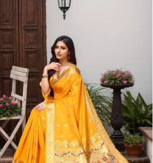 Beautiful Paithani Silk Saree With Blouse Piece