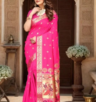 Beautiful Paithani Silk Saree With Blouse Piece