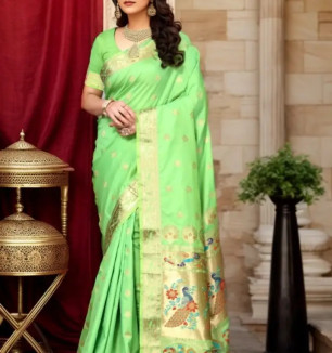 Beautiful Paithani Silk Saree With Blouse Piece