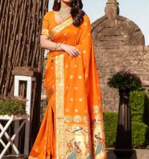 Beautiful Paithani Silk Saree With Blouse Piece