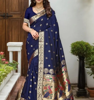 Beautiful Paithani Silk Saree With Blouse Piece