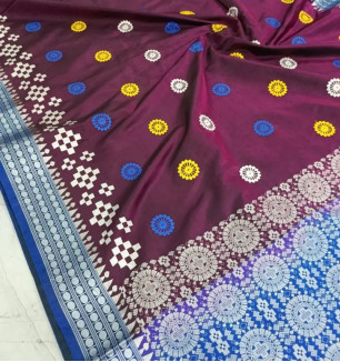 Banarasi Satin Silk Pasapalli Embroidery Work Sambhalpuri Saree With Blouse Piece