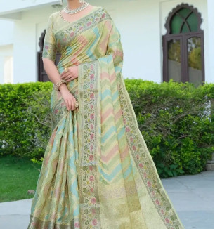 Soft Organza Saree With Meena Work All Over With Fancy Jacquard Border Of Pure Jari Work.