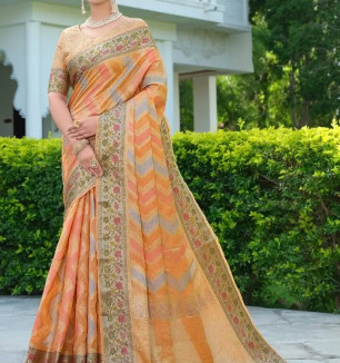 Soft Organza Saree With Meena Work All Over With Fancy Jacquard Border Of Pure Jari Work.