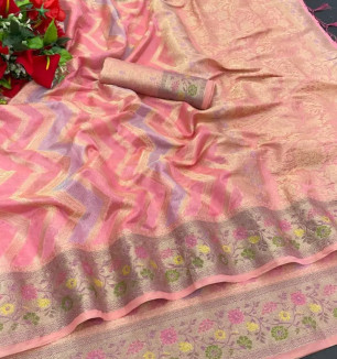 Soft Organza Saree With Meena Work All Over With Fancy Jacquard Border Of Pure Jari Work.