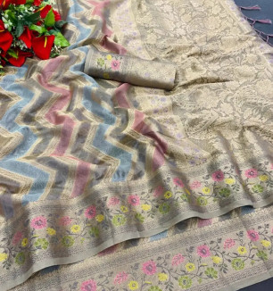 Soft Organza Saree With Meena Work All Over With Fancy Jacquard Border Of Pure Jari Work.