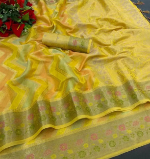 Soft Organza Saree With Meena Work All Over With Fancy Jacquard Border Of Pure Jari Work.