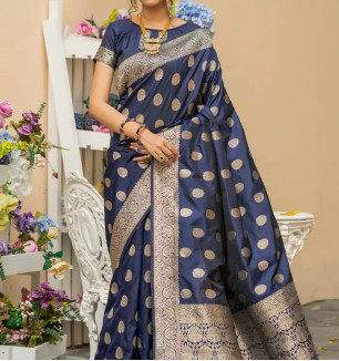 Womens Banarasi Silk Blend Saree With Blouse Piece