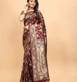 Kanjeevaram Silk Zari Weaving Jacquard Sarees With Blouse Piece