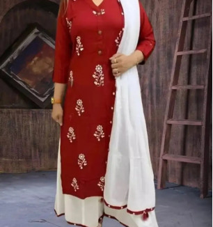 Classic Rayon Kurta, Bottom And Dupatta Set For Women