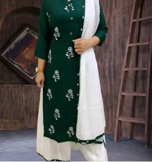 Classic Rayon Kurta, Bottom And Dupatta Set For Women