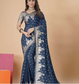 Blue Cotton Silk Dyed Banarasi Silk