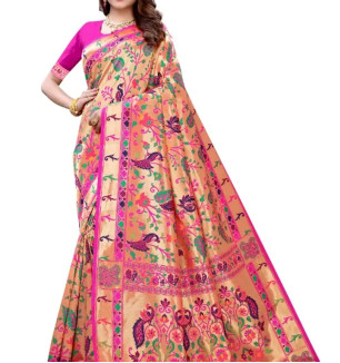 Women's Paithani Silk Saree With Unstitched Blouse Piece