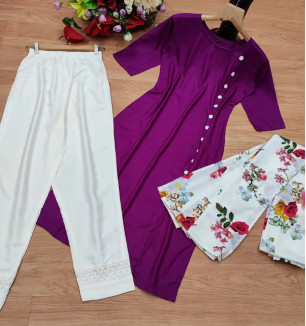 Beautiful Rayon Kurta, Bottom And Dupatta Set