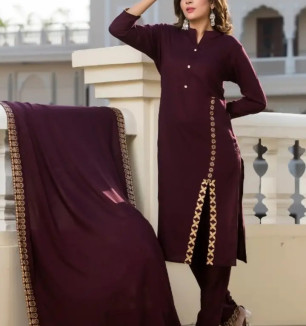 Women's Rayon Kurta, Bottom And Dupatta Set