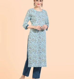 COTTON STRAIGHT PRINTED KURTI WITH PANT FOR WOMEN.