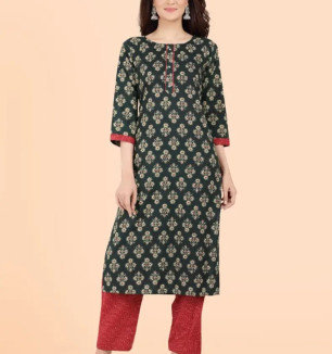 PURE COTTON STRAIGHT PRINTED KURTI WITH PANT FOR WOMEN.