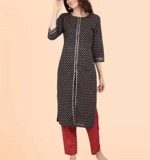 PURE COTTON STRAIGHT PRINTED KURTI WITH PANT FOR WOMEN.