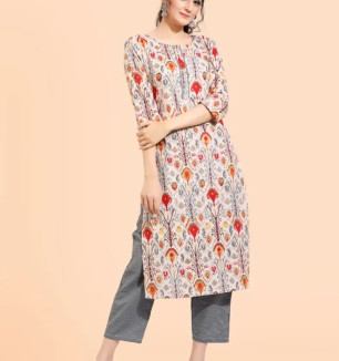 PURE COTTON STRAIGHT PRINTED KURTI WITH PANT FOR WOMEN.