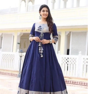 Reliable Navy Blue Rayon Printed Anarkali Kurta For Women