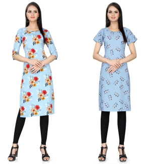 Women Printed Crepe Straight Kurti (Pack Of 2)