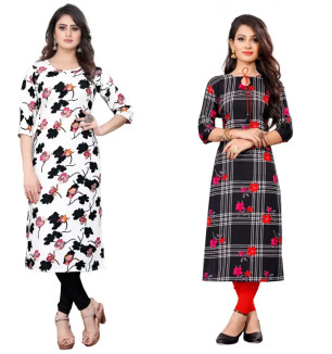 Women Printed Crepe Straight Kurti (Pack Of 2)