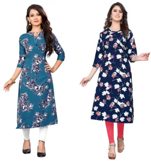 Women Printed Crepe Straight Kurti (Pack Of 2)