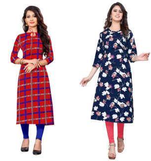 Women Printed Crepe Straight Kurti (Pack Of 2)