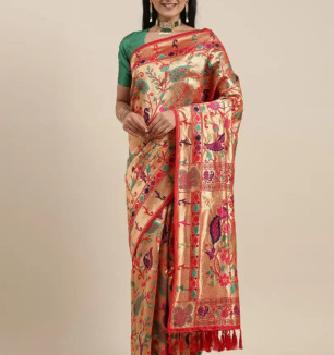 Women Pure Paithani Silk Saree With Blouse Piece