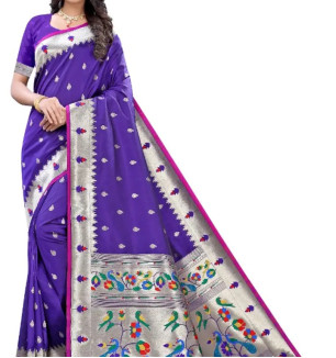 Women Pure Paithani Silk Saree With Blouse Piece