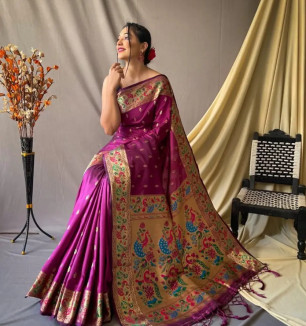 Beautiful Silk Blend Saree With Blouse Piece