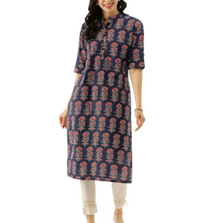 Divena Cotton Indigo Blue Straight Kurta