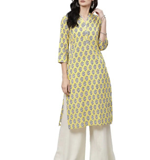 Divena Yellow Cotton Straight Kurta