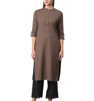 Divena Brown Cotton Straight Kurti