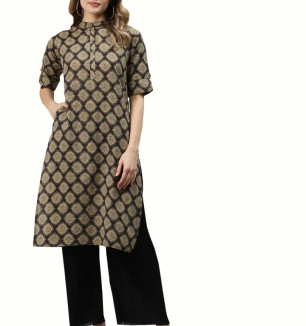 Divena Black And Olive Cotton Straight Fit Kurta (DBK0450-P)