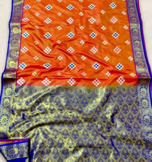 Banarasi Satin Silk Resham Work Embroidery Sarees With Blouse Piece