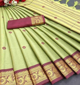 Authentic Green Woven Design Art Silk Saree With Blouse Piece For Women