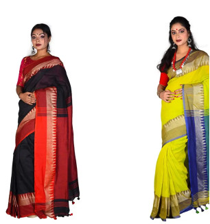 Sushrita Boutique Womens Striped Solid Woven Handloom Saree (Bhumri Combo_3)