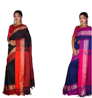 Sushrita Boutique Womens Striped Solid Woven Handloom Saree (Bhumri Combo_2)