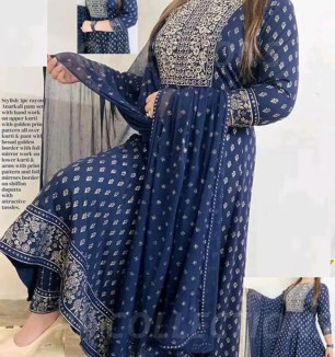 Beautiful Blue Rayon Printed Kurtas For Women