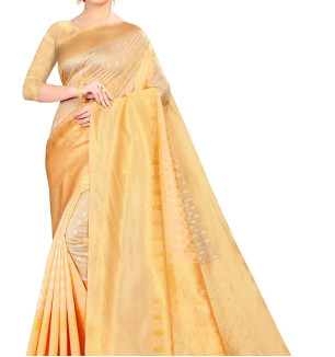 Women's Kanjeevaram Cream Color Silk Saree Pure Zari Traditional Women's Wedding Piece Bollywood Designer